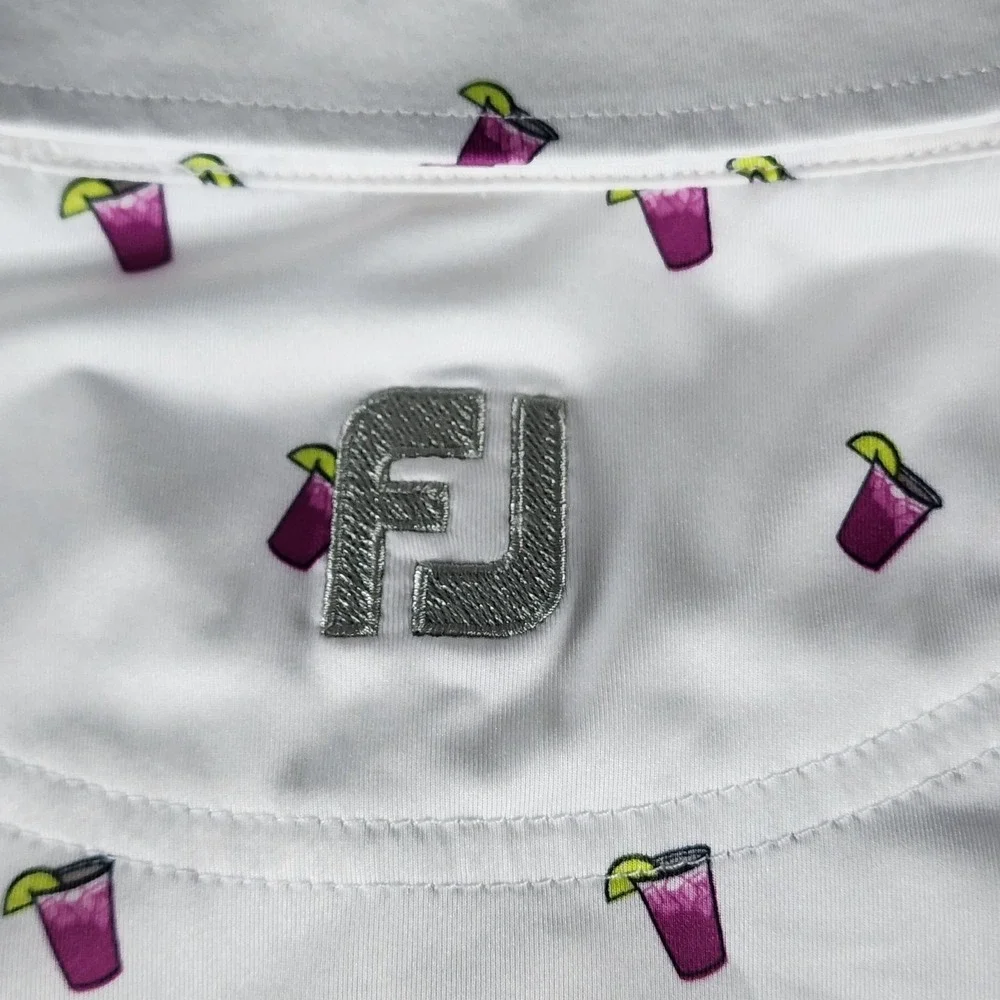 FootJoy Mens Large White Purple Cocktail Print Golf Polo Shirt Kiln Creek‎ Golf
